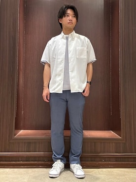 「TAKA-Q（タカキュー）のアイテム（パンツ）」を使った、TAKA-Q スタッフさん（メンズ・170cm）の夏コーディネート