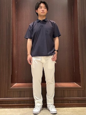 「TAKA-Q（タカキュー）のアイテム（パンツ）」を使った、TAKA-Q スタッフさん（メンズ・170cm）の夏コーディネート