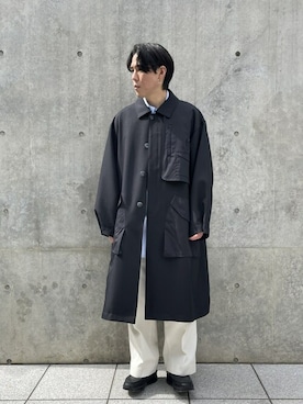 「PUBLIC TOKYO（パブリックトウキョウ）のアイテム（ステンカラーコート）」を使った、Kosuke Sugitaさん（メンズ・177cm）の春コーディネート
