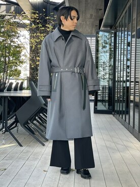「PUBLIC TOKYO（パブリックトウキョウ）のアイテム（ステンカラーコート）」を使った、Kosuke Sugitaさん（メンズ・177cm）の冬コーディネート