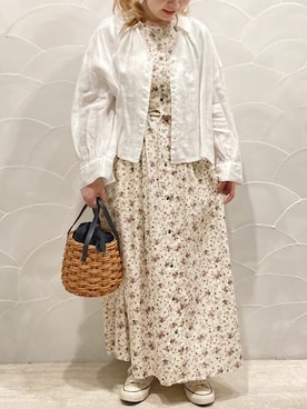 「小花柄ワンピース」｜「アイテム（トップス）」を使った、アトリエドゥサボンさん（レディース・154cm）の春コーディネート