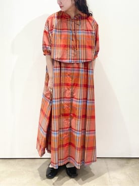 「アイテム（シャツ/ブラウス、オレンジ系）」を使った、アトリエドゥサボンさん（レディース・151cm）の夏コーディネート