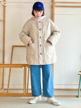 「アイテム（ノーカラージャケット、ベージュ系）」を使った、アトリエドゥサボンさん（レディース・162cm）の秋コーディネート