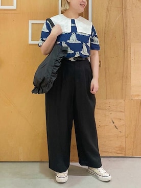 「総柄トップス」｜アトリエドゥサボンさん（レディース・155cm）の夏コーディネート