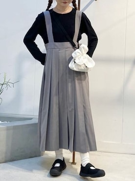 「アイテム（Tシャツ/カットソー、ブラック系）」を使った、アトリエドゥサボンさん（レディース・159cm）の秋コーディネート