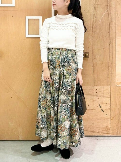 森とお花のつぎはぎプリント　シャツコールスカート