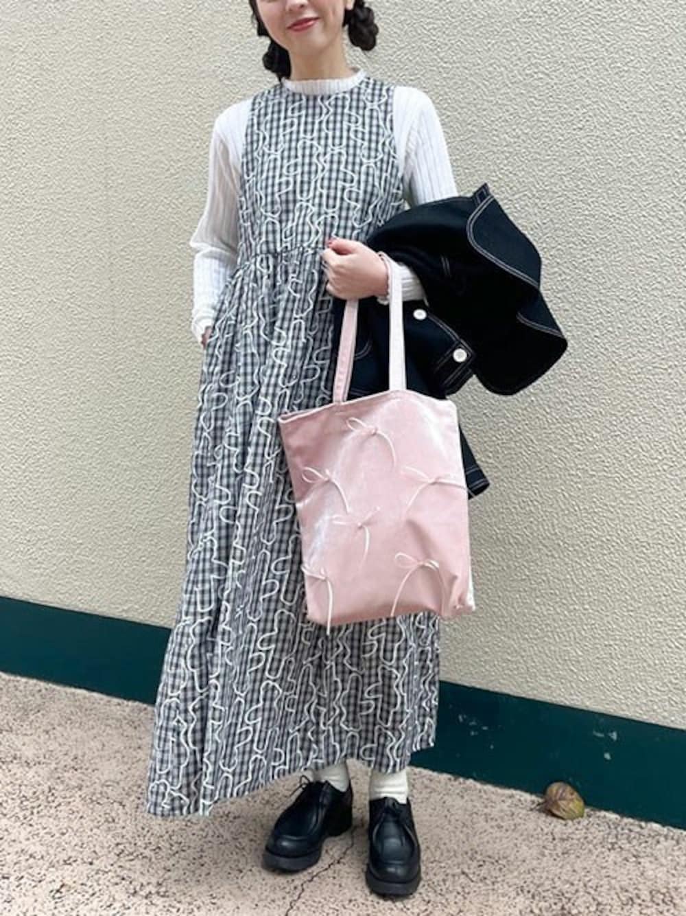 I am I Bear pattern check ワンピース I am I Bear pattern check ワンピース