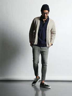 「アイテム（ニットキャップ/ビーニー）」を使った、JEEさん（メンズ・182cm）の春コーディネート