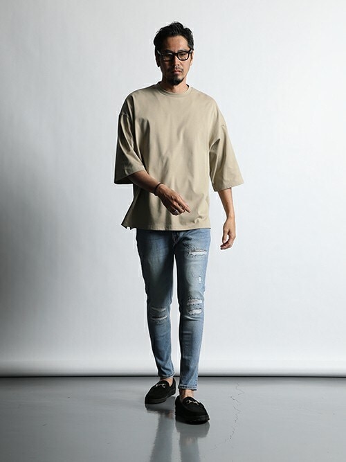 美品The DUFFER of ST.GEORGE ダメージ リメイクデニム ヴィンテージライク ダメージ＆ブリーチ加工スキニーデニム