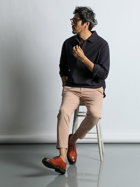 「ダファー」｜「アイテム（スラックス）」を使った、JEEさん（メンズ・182cm）の春コーディネート