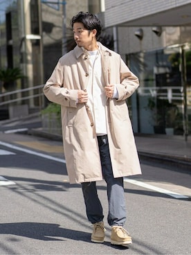 「417 EDIFICE（フォーワンセブンエディフィス）のアイテム（ステンカラーコート）」を使った、tetsuyaさん（メンズ・178cm）の秋コーディネート