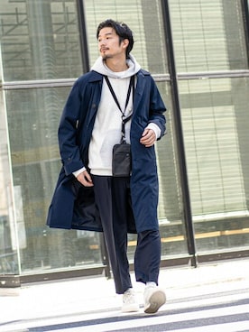 「417 EDIFICE（フォーワンセブンエディフィス）のアイテム（ステンカラーコート）」を使った、tetsuyaさん（メンズ・178cm）の秋コーディネート