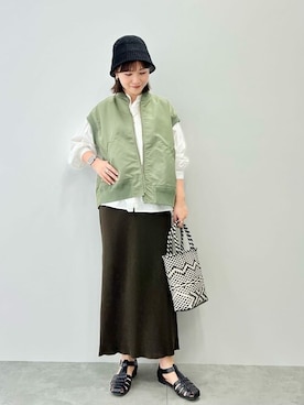 「ペーパーバッグ」｜「アイテム（帽子）」を使った、アヤ.さん（レディース・163cm）の春コーディネート