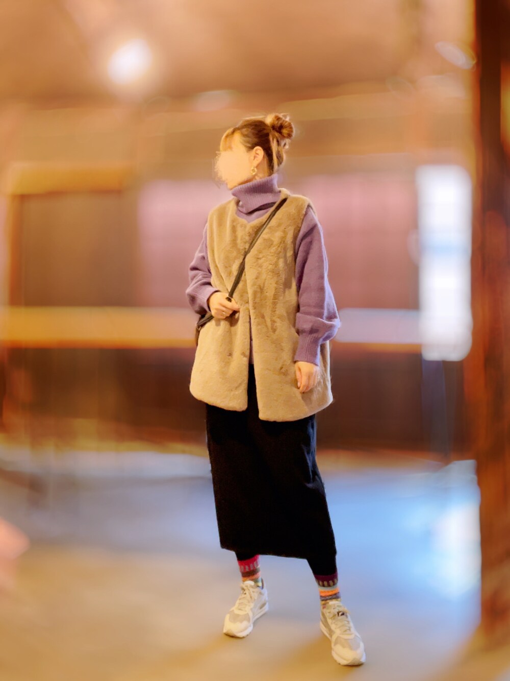 「冬、大人女子、シンプルスタイル、低身長、しまむら、プーマ、スニーカー」｜「しまむらのアイテム（スカート、ブラック系）」を使った、aiko❤️さん（レディース・153cm）の冬コーディネートの1枚目の写真