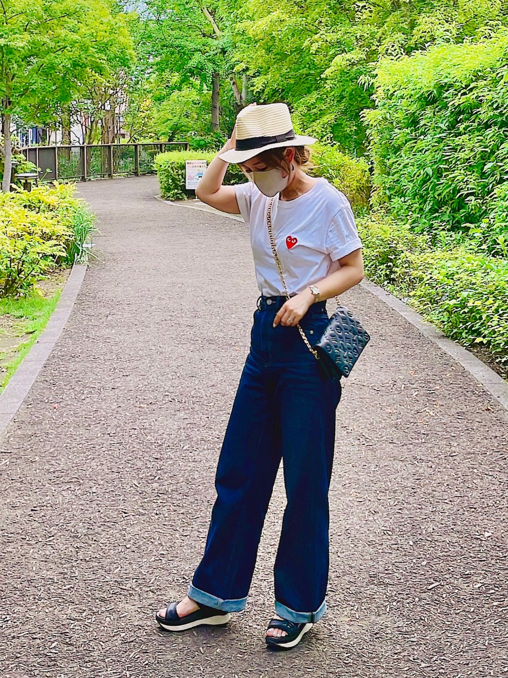 「シンプルコーデ、カジュアルコーデ、着回しコーデ、夏コーデ、大人コーデ、厚底サンダル、低身長、ジーユー、ルイヴィトン、ロレックス」｜「GUのアイテム（帽子、ホワイト系）」を使った、aiko❤️さん（レディース・153cm）の夏コーディネートの1枚目の写真