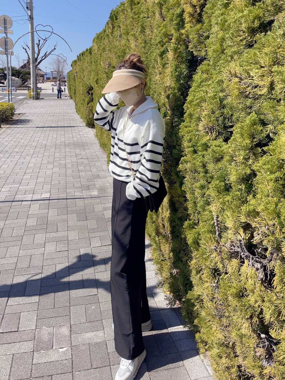 「シンプル、大人かわいい、今日のコーデ、おしゃれさんと繋がりたい、春、低身長コーデ、ワイドパンツ、GU、しまむら、ルイヴィトン、ロレックス、PUMA、スニーカー、低身長」｜「GUのアイテム（パンツ、ブラック系）」を使った、aiko❤️さん（レディース・153cm）の春コーディネートの1枚目の写真