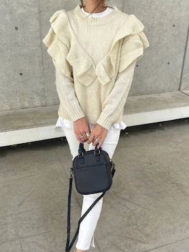 「copine（コピン）の楽な履き心地！サイドスリットスキニーパンツ (3color/2size)（デニムパンツ）」を使った、ayaさん（レディース・161cm）の秋コーディネート