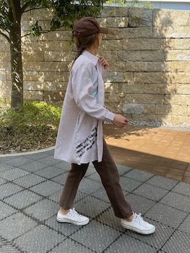「ビッグシャツ」｜「アイテム（アクセサリー）」を使った、ayaさん（レディース・161cm）の春コーディネート