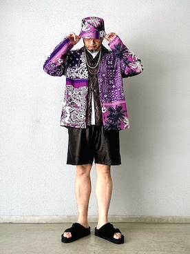 「アイテム（ハット、パープル系）」を使った、Yoshihito Hayashiさん（メンズ・170cm）の春コーディネート