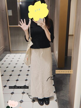 「chennchennのアイテム（スカート、ベージュ系）」を使った、Angeliviaさん（レディース・158cm）の秋コーディネート