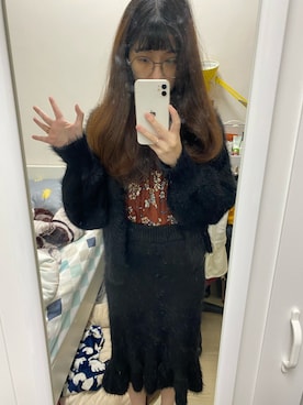 「EATME（イートミー）のアイテム（スカート、ブラック系）」を使った、Angeliviaさん（レディース・158cm）の冬コーディネート