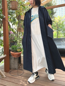 「ラフコーデ」｜「アイテム（ステンカラーコート）」を使った、AIさん（レディース・157cm）の春コーディネート