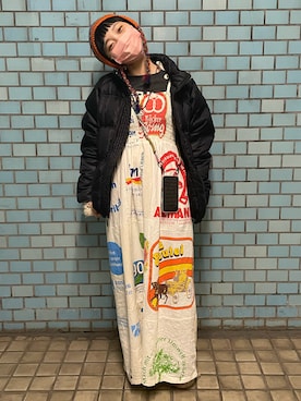 「古着女子」｜「アイテム（ダウンジャケット/コート）」を使った、ユキさん（レディース・157cm）の冬コーディネート