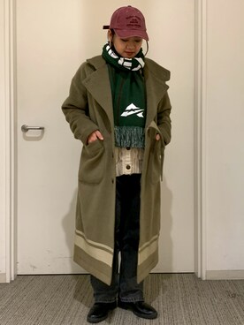 「サッカーマフラー」｜「アイテム（帽子）」を使った、けいてぃさん（レディース・157cm）の冬コーディネート