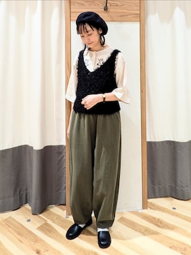 「刺繍」｜「アイテム（ハンチング/ベレー帽）」を使った、asa3258さん（レディース・161cm）の秋コーディネート