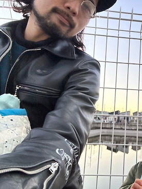 「アイテム（ライダースジャケット）」を使った、コウさん（メンズ・182cm・30代）の冬コーディネート