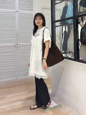「LOWRYS FARM（ローリーズファーム）のヤワラカルイ２ＷＡＹショルダーＢＡＧ 115210（ショルダーバッグ、ブラウン系）」を使った、waka72002さん（レディース）の夏コーディネート