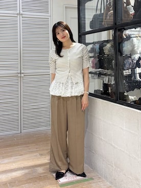 「LOWRYS FARM（ローリーズファーム）のバスケットワイドパンツ 637610（スラックス、ベージュ系）」を使った、waka72002さん（レディース）の春コーディネート