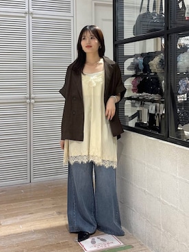 「LOWRYS FARM（ローリーズファーム）のイージーバギーデニム　601067（デニムパンツ、ブルー系）」を使った、waka72002さん（レディース）の春コーディネート
