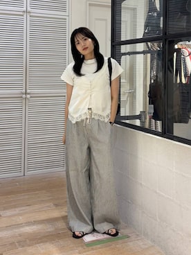「LOWRYS FARM（ローリーズファーム）のフライスチビＴＥＥ 637055（Tシャツ/カットソー、ホワイト系）」を使った、waka72002さん（レディース）の夏コーディネート
