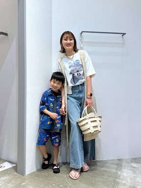 「BAYFLOW（ベイフロー）の[ウエストゴム・脚長効果抜群!!]ベーシックワイドデニム（デニムパンツ）」を使った、ayakabfさん（レディース・172cm・20代）の夏コーディネート