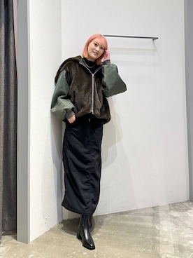 「BAYFLOW（ベイフロー）の[ストレッチ入り]裏起毛ベイカースカート（スカート）」を使った、ayakabfさん（レディース・172cm）の冬コーディネート