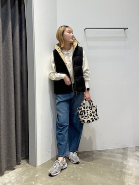 「BAYFLOW（ベイフロー）のレオパードボアロゴトートS（トートバッグ）」を使った、ayakabfさん（レディース・172cm）の秋コーディネート