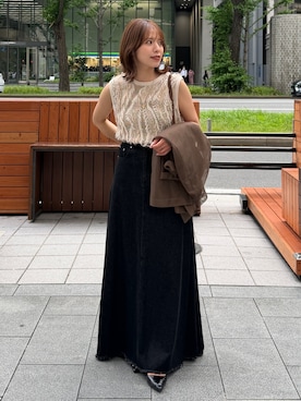 「Thevon（ゼボン）のフリンジノースリニット（ニット/セーター、ホワイト系）」を使った、mayuさん（レディース・157cm）の夏コーディネート