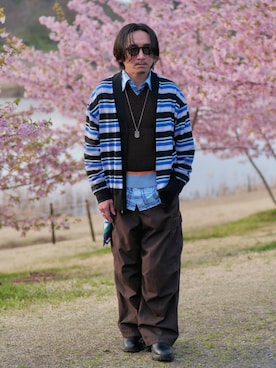 「ニットベスト」｜「アイテム（財布/小物）」を使った、YUKI    さん（メンズ・170cm）の春コーディネート