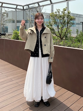 「mystic（ミスティック）の長袖ポロニット（カーディガン/ボレロ、ブラック系）」を使った、horieyumiさん（レディース・156cm）の春コーディネート