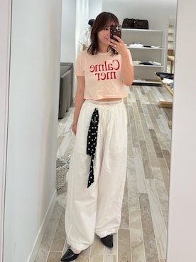 「mystic（ミスティック）のカラーロゴチビTシャツ（Tシャツ/カットソー、ピンク系）」を使った、horieyumiさん（レディース・156cm）の夏コーディネート