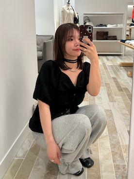 「mystic（ミスティック）のハートネックパフブラウス（シャツ/ブラウス、ホワイト系）」を使った、horieyumiさん（レディース・156cm）の春コーディネート