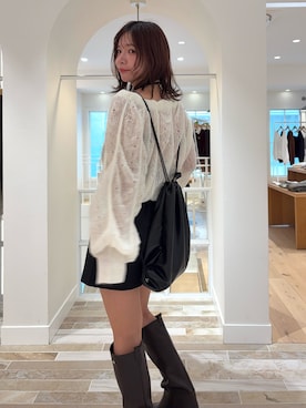 「mystic（ミスティック）のスクエアトゥロングブーツ（ブーツ）」を使った、horieyumiさん（レディース・156cm）の秋コーディネート