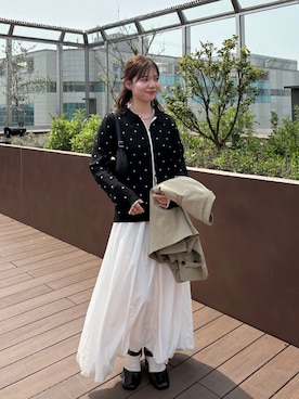 「mystic（ミスティック）の長袖ポロニット（カーディガン/ボレロ、ブラック系）」を使った、horieyumiさん（レディース・156cm）の春コーディネート