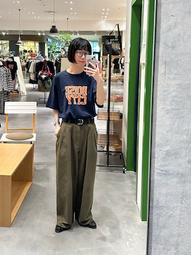 「CIAOPANIC TYPY（チャオパニックティピー）の【UNISEX】ピグメント加工スラブカレッジロゴTEE（Tシャツ/カットソー、ブルー系）」を使った、risakoさん（レディース・160cm）の夏コーディネート