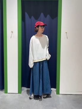 「CIAOPANIC TYPY（チャオパニックティピー）の【接触冷感/一枚で決まる】フェイクレイヤードシアースラブ刺繍オーバーTee（Tシャツ/カットソー、グレー系）」を使った、risakoさん（レディース・160cm）の夏コーディネート