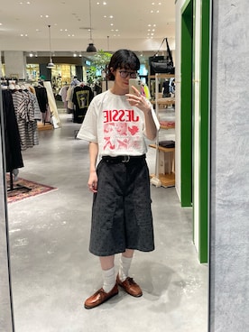 「CIAOPANIC TYPY（チャオパニックティピー）の【UNISEX】【プラスサイズあり】アソート柄ブッシュハーフパンツ/WEB限定カラーあり（その他パンツ、グレー系）」を使った、risakoさん（レディース・160cm）の夏コーディネート