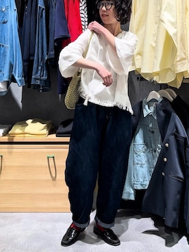 「CIAOPANIC TYPY（チャオパニックティピー）の【2025年S/S新作】カラビナ付きメタリックヤーンBAG（トートバッグ）」を使った、risakoさん（レディース・160cm）の春コーディネート