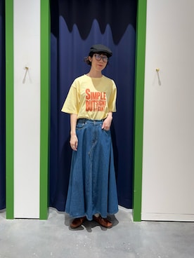 「CIAOPANIC TYPY（チャオパニックティピー）の【大人見え/軽量】リメイク風柔らかデニムロングフレアスカート（スカート、ブルー系）」を使った、risakoさん（レディース・160cm）の春コーディネート