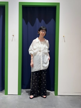 「CIAOPANIC TYPY（チャオパニックティピー）の【着映え/3サイズ展開】楊柳花柄刺繍イージーパンツ（その他パンツ、ブラック系）」を使った、risakoさん（レディース・160cm）の夏コーディネート